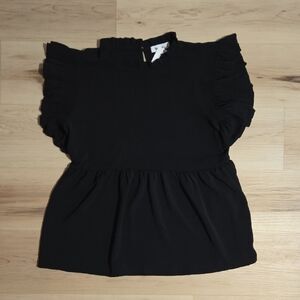 NWT Vernacular Raphael Ruffle Top, Black, Size Medium